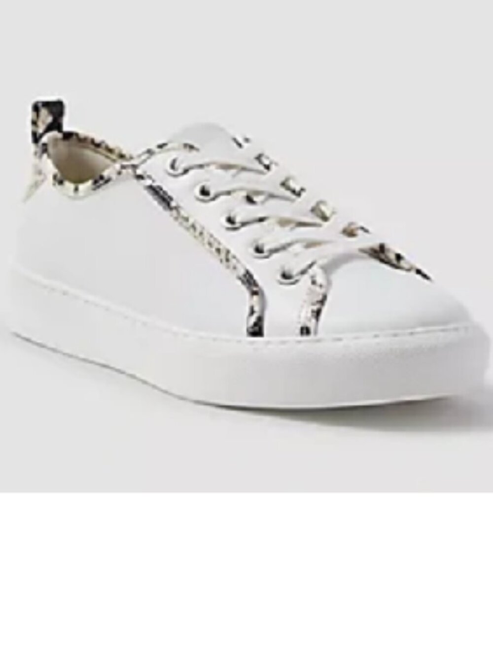 BNWoT ANN TAYLOR Natalia Snake Print Trim Leather Bright White (7.5) KICKS